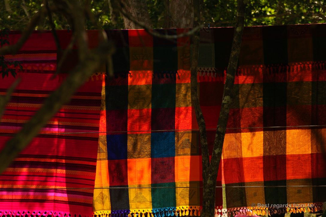 Colourful blankets sold by merchants in Chichén Itza, Mexico