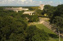 The pyramid of the magician and the Quadrangle of the Nuns in the background, Uxmal, Mexico