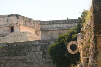 The ball court hoop with the Governor’s Palace in the background, Uxmal, Mexico