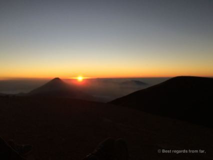 The Agua volcano near Antigua at sunrise, Guatemala