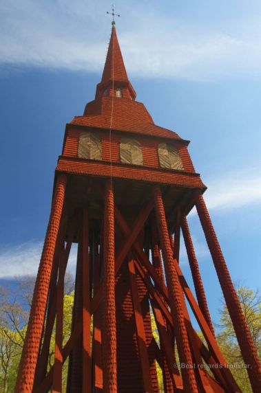 The 40-metre high Hällestad belfry built in 1732 is one of Sweden's highest bell towers, Skansen, Stockholm