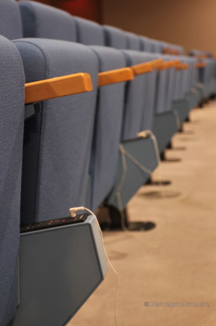 Chairs in the main meeting room, United Nations headquarter, New York City.