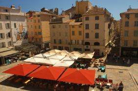 The view on a typical square from the terrace of the opera house, Toulon