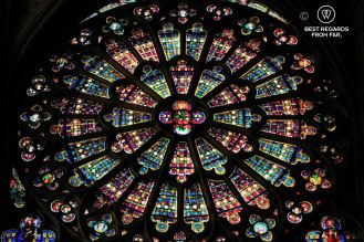 The colourful glass-stained windows of the Saint Nazaire cathedral, Carcassonne, France