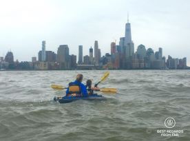 Kayaking to the Statue of Liberty with Manhattan in the background, New York City