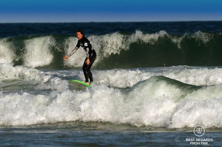 Claire riding a wave on day two, surfing, Port Alfred, South Africa