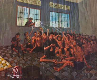 Vann Nath’s painting of conditions of prisoners at S21, Phnom Penh, Cambodia