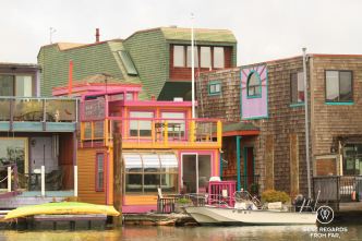 Floating houses, SUP in Sausalito, San Francisco, California, USA