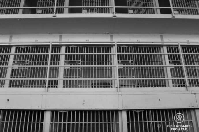 3 levels of cells in the Alcatraz Federal Prison, San Francisco, USA
