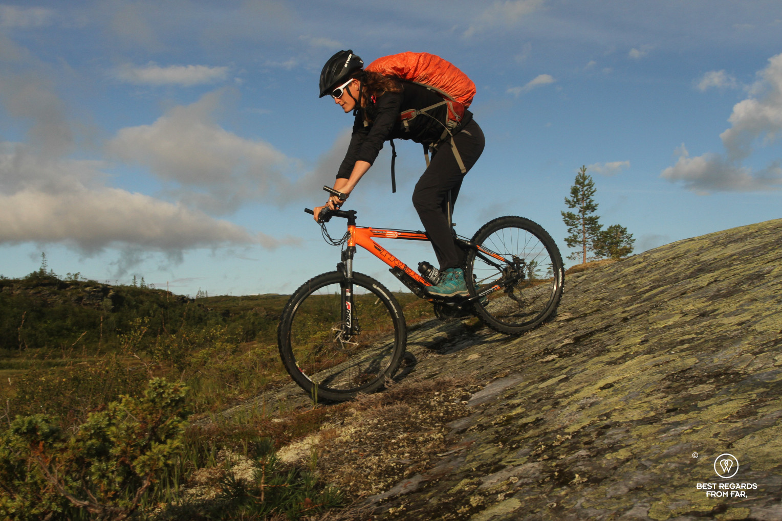 Mountain biking on steep rock slabs, Norway