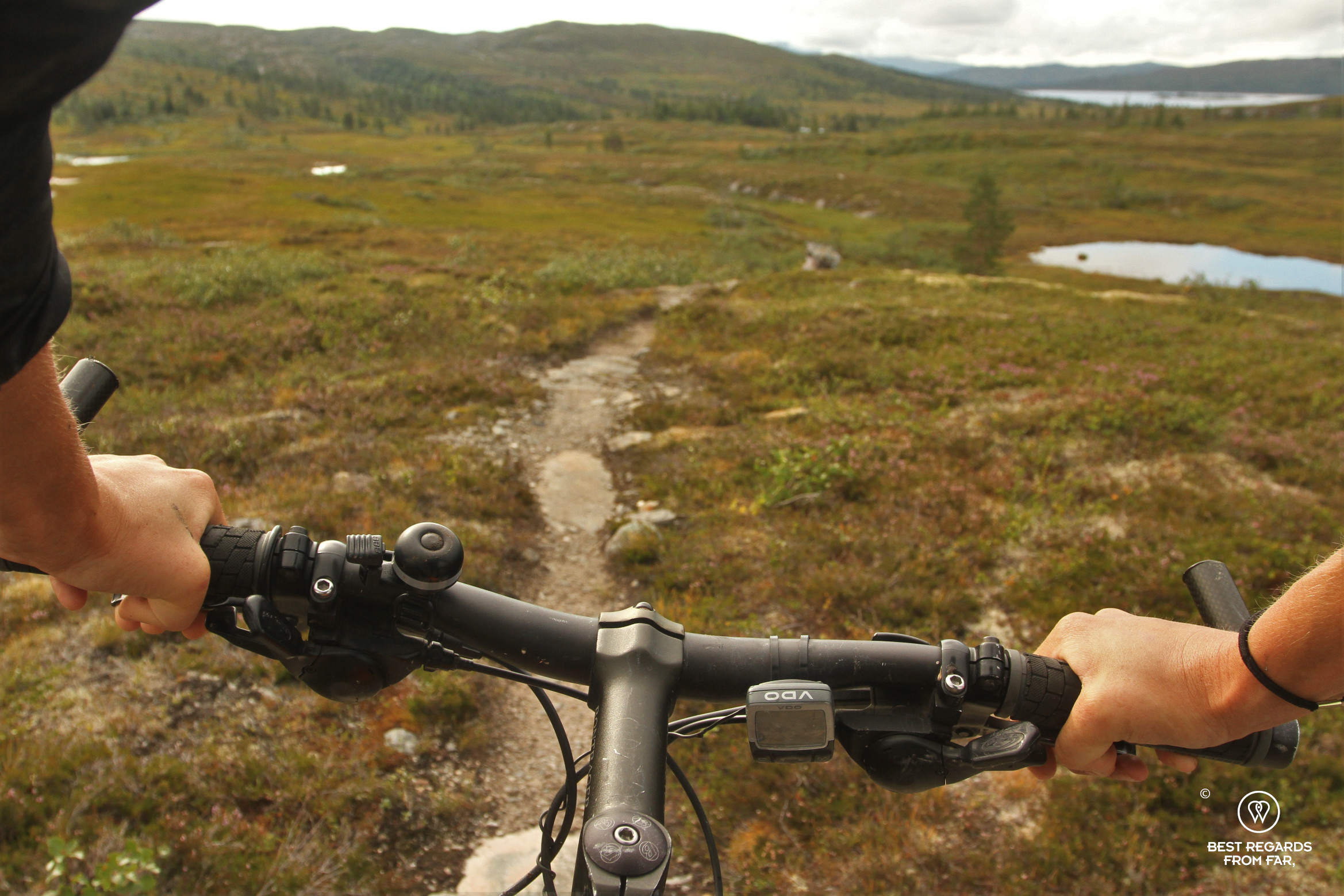 Mountain bike handle on the singletrack to Gjefjøen, Norway