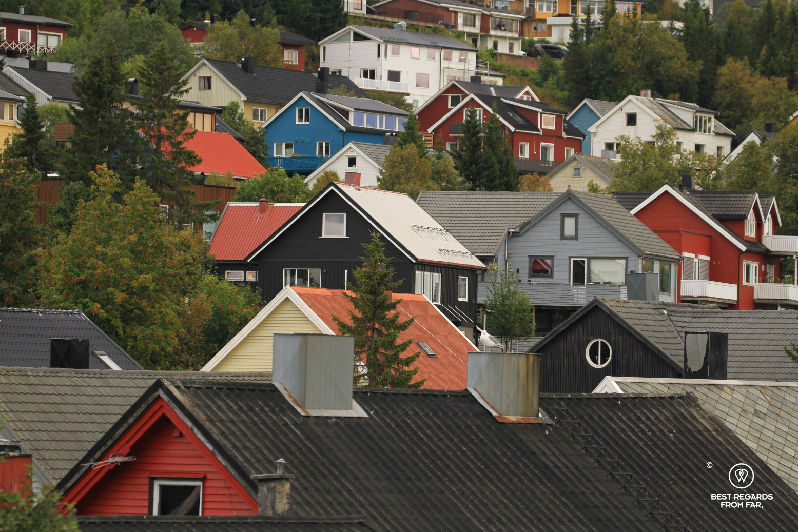 Tromso rooftops and colourful houses, Norway