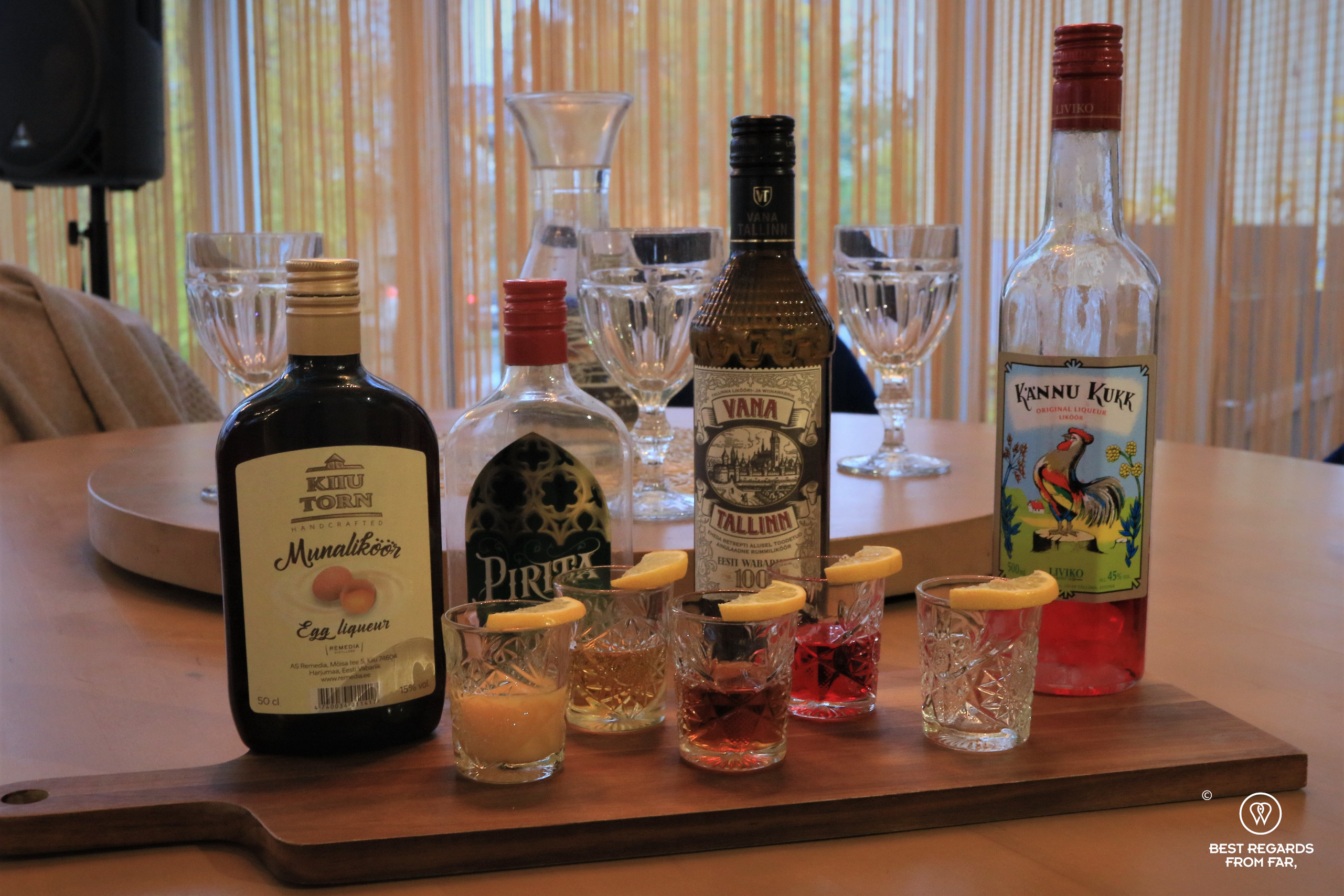 Assortment of Estonian liquors for a tasting in Tallinn