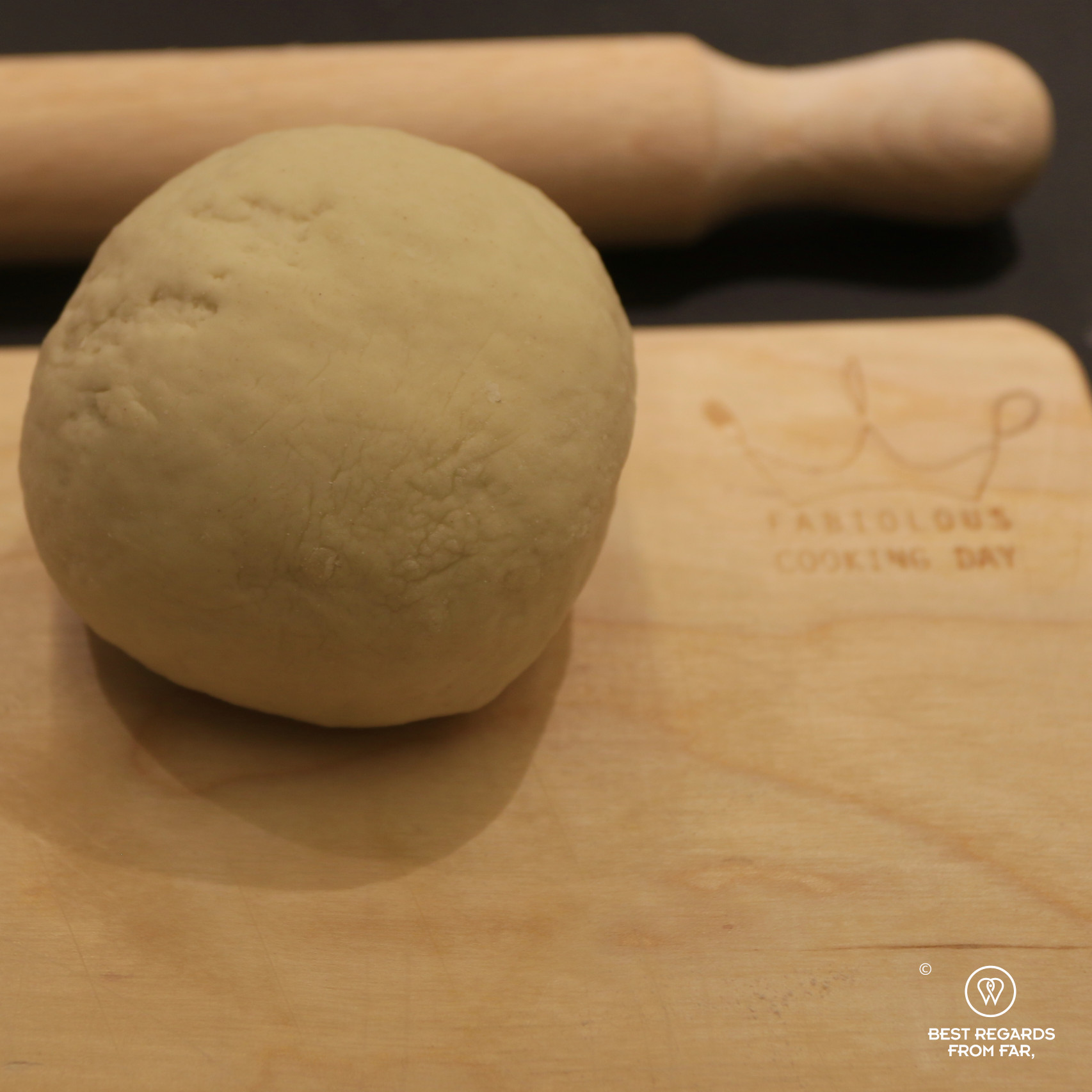 Ball of pizza dough during the pizza making class